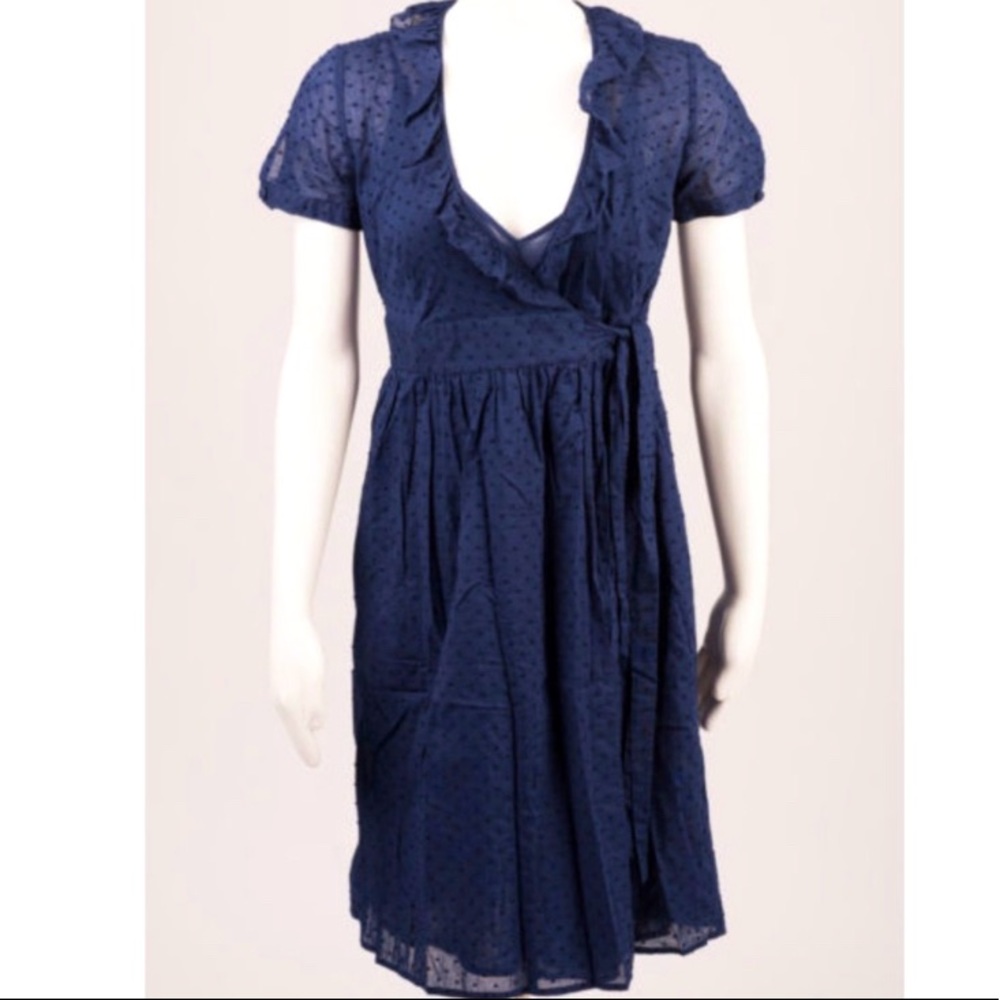 J CREW | Navy Swiss Dot Wrap Dress